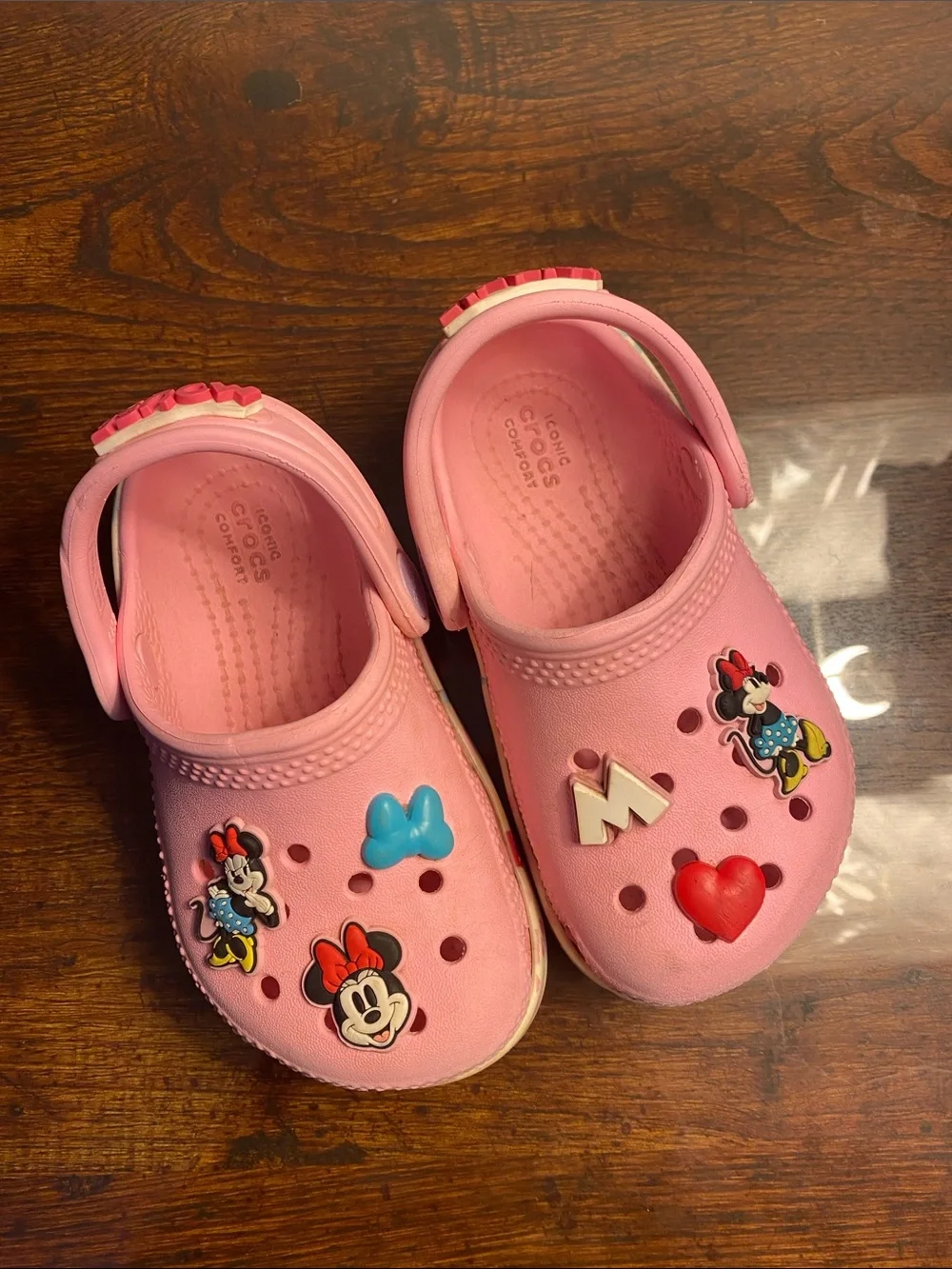 CROCS Pink Kids Slip-On Clogs with Minnie Mouse Charms